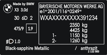 Naklejka tabliczka znamionowa BMW