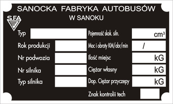 Tabliczka znamionowa SANOK AUTOSAN H1000