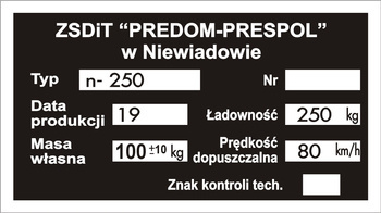 Tabliczki znamionowe, przyczepa campingowa Niewiadów N250 N250C