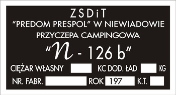 Tabliczka znamionowa, przyczepa campingowa Niewiadów N 126 b