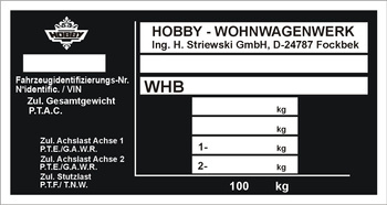 Tabliczka znamionowa do pojazdów i maszyn marki HOBBY czysta