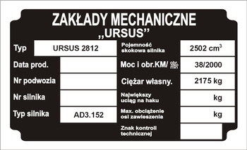 Tabliczka znamionowa URSUS 2812