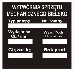 Tabliczka znamionowa Syrena do motopompy strażackiej