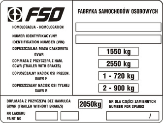 Tabliczka znamionowa FSO polonez 1981-1988