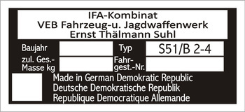 Tabliczka znamionowa SIMSON S51B 2-4