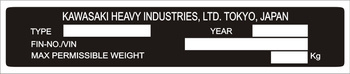 Tabliczka znamionowa Kawasaki Heavy Industries LTD.