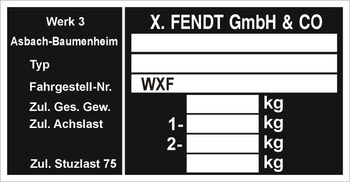 Tabliczka znamionowa do maszyn i urządzeń marki FENDT GmbH