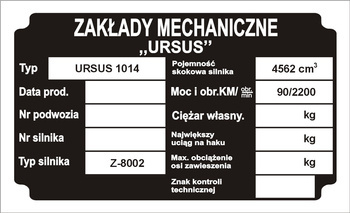 Tabliczka znamionowa URSUS C1014
