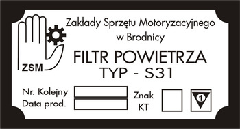Tabliczka znamionowa Syrena filtr powietrza S31