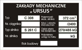 Tabliczka znamionowa URSUS C308 wzór II