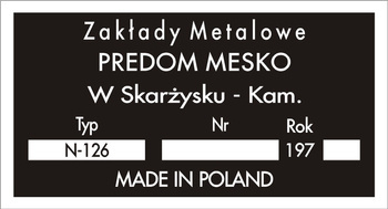 Tabliczka znamionowa, przyczepa campingowa N 126 PREDOM-MESKO