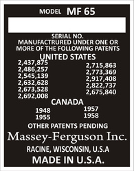 Tabliczka znamionowa Massey Ferguson MF 65