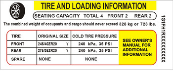 Tabliczka, naklejka informacyjna Chevrolet Camaro