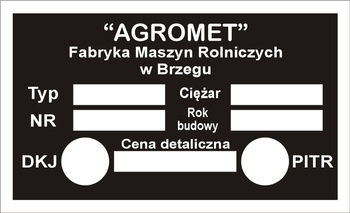 Tabliczka znamionowa Agromet FMR w Brzegu