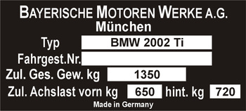 Tabliczka znamionowa BMW 2002 Ti
