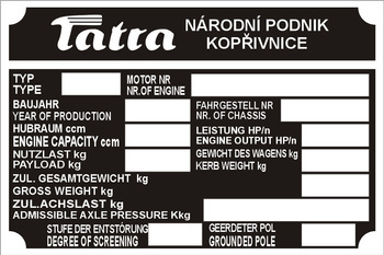 Tabliczka znamionowa Tatra wzór 3