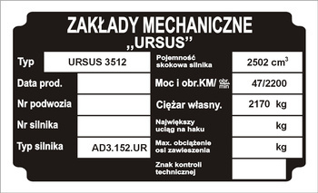 Tabliczka znamionowa URSUS 3512