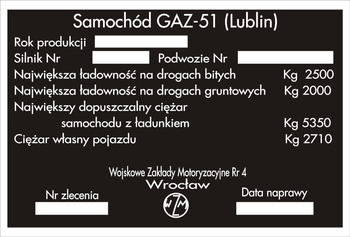 Tabliczka znamionowa Lublin 51 WZM