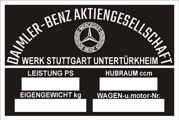 Tabliczka znamionowa Mercedes W143 (Daimler Benz) wzór nr1