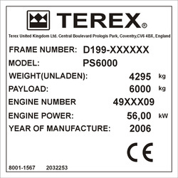 Tabliczka znamionowa do maszyn TEREX