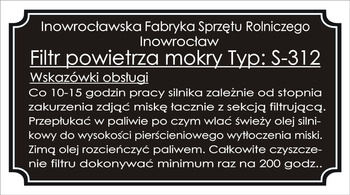 Tabliczka znamionowa URSUS filtr powietrza wzór III