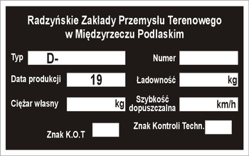 Tabliczka znamionowa Międzyrzec przyczepa ROLNICZA/CIĘZAROWA