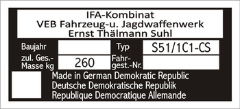 Tabliczka znamionowa SIMSON S51 1C1-CS