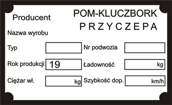 Tabliczka znamionowa POM Kluczbork przyczepa