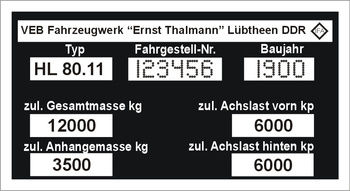 Tabliczka znamionowa do przyczep IFA HL 80.11 z grawerem