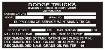 Tabliczka znamionowa Dodge WC 51