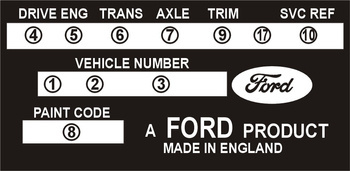 Tabliczka znamionowa FORD Wielka Brytania, od 08.1970 do 06.1971