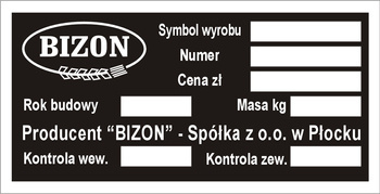 Tabliczka znamionowa na kombajn BIZON czysta