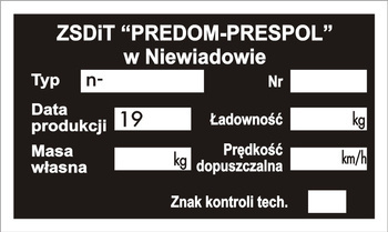 Tabliczka znamionowa, przyczepa campingowa Niewiadów N126 N132 N250