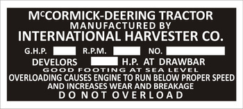 Tabliczka znamionowa McCormick-Deering