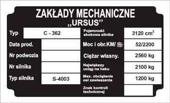 Tabliczka znamionowa URSUS C362