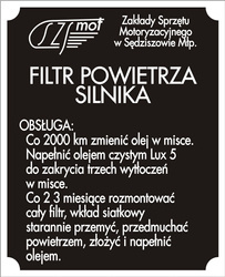 Tabliczka znamionowa filtr powietrza
