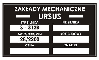 Tabliczka znamionowa URSUS C330 na silnik