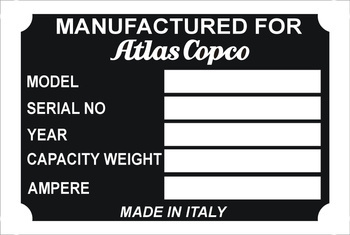 Tabliczka znamionowa do maszyn i urządzeń marki Atlas Copco