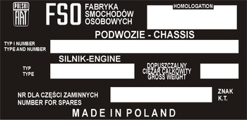 Tabliczka znamionowa Polski Fiat 125p (1972-1978)