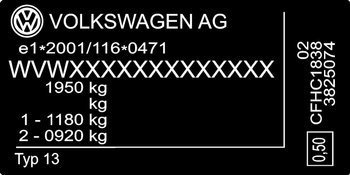 Naklejka tabliczka znamionowa Volkswagen VW