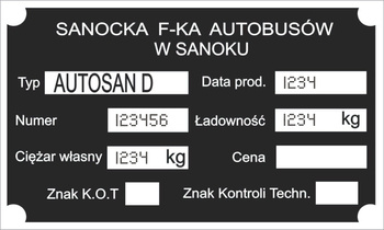 Tabliczka znamionowa SANOK AUTOSAN z grawerem