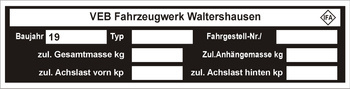 Tabliczka znamionowa IFA  Fahrzeugwerk Waltershausen