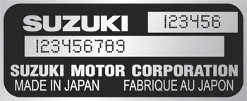 Tabliczka znamionowa do pojazdów marki Suzuki ze znakowaniem