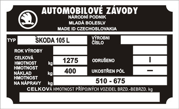 Tabliczka znamionowa Skoda 105L