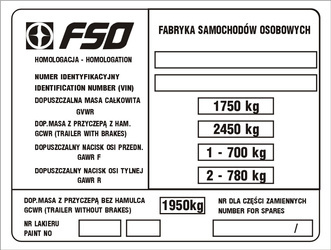 Tabliczki znamionowe Polski Fiat 125p (1989-1991)