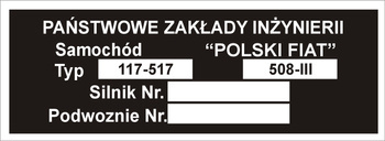 Tabliczka znamionowa Polski Fiat 508 POLSKI FIAT