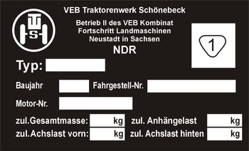 Tabliczka znamionowa Fortschritt (traktor) PUSTA