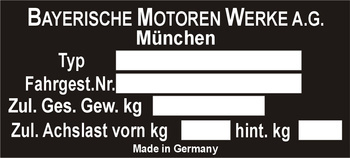 Tabliczka znamionowa BMW E9, E12, E21, 315, 316, 325