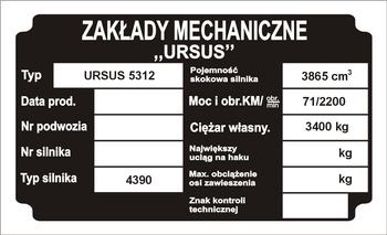 Tabliczka znamionowa URSUS 5312