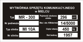 Tabliczka znamionowa MIKRUS MR 300 WSK